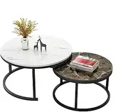 Foret Coffee Table Nesting Side 2pc Set 80cm Tea Marble Look Glass Brown White