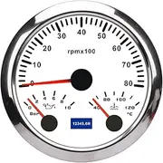 3 in 1 85mm Tachometer, 8000rpm 40 to 120℃ Boat Oil Pressure Gauge Marine 0 to 10bar Oil Pressure Meter with 7 Color Backlight for Car Truck Tractor Motorhome Boat (White Dial