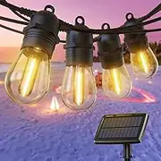Quntis Solar Festoon Lights Outdoor, 10M USB-C&Solar Powered String Lights with 10+1 Bulbs, IP65 Waterproof Shatterproof &Auto ON/Off Led Lights for Patio Backyard Balcony Gazebo Party, Warm White