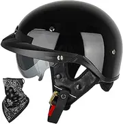 Open Face Motorcycle Helmet Half Shell Helmet with Pull Down Visor Motorbike Helmet Fit Adult Men Ladies Motorcycle Cruiser DOT/ECE Approved Jet Helmet