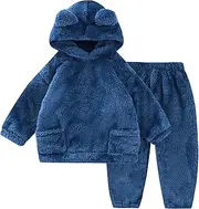 JiAmy Baby Toddlers Fleece Sweatshirt Set Hooded Winter Warm Tracksuit Outfit Tops And Pants Sets Infant Pullover Soft Cute Solid Two Piece Clothes Girls Boys 12 Months-4 Years