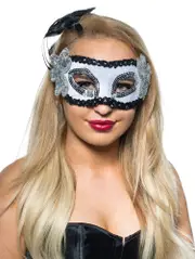 Feather Spray Black and White Masquerade Mask