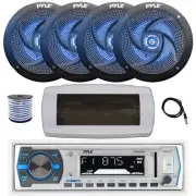 Pyle Bluetooth Marine Radio,Cover, Antenna,Wire, 4x 5.25" 180W LED Black Speaker