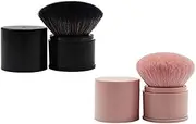 Retractable Kabuki Foundation Brush Travel Face Blush Brush for Mineral Powder, Contouring, Cream (Black + Pink 2Pcs)