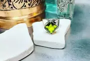 Genuine 925 Sterling Silver Large Created Peridot Gemstone Ring size 10