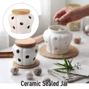 Ceramic Garlic Pot Wood Lid Storage Canister Jar Storer Holder Container NEW