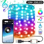 20M 200 LED String Lights Bluetooth USB Copper Wire Xmas Tree Fairy Lights Decor