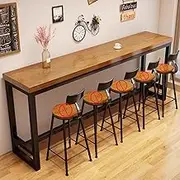 YVYKFZD Solid Wood Bar Table, Large Home Bar Height Table with Metal Trestle Base, Rectangle Dining Table, Industrial Breakfast Table Bistro Table, Table Only(Brown,47.2"x15.7"x41.3")