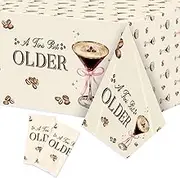 2Pcs Coffee Martini Party Tablecloths A Tini Bit Older Birthday Table Covers Coffee Espresso Martini Themed Plastic Disposable Rectangular Table Cloth for Birthday Bachelorette Party