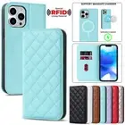 For iPhone 16 15 14 Pro Max Mini MagSafe Magnetic Leather Wallet Case Flip Cover