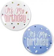 Leewoth 2pcs It's My Birthday Button Happy Button Happy Birthday Badge Pins Party Birthday Pins for Adults, Kids, Men or Women Party Decorations (Blue White and Pink White)