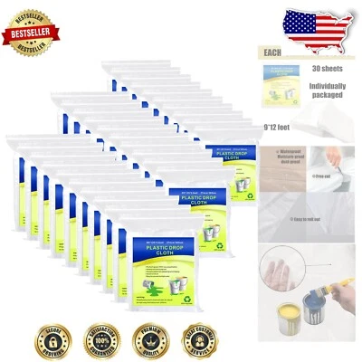 Clear Plastic Drop Sheets, Waterproof & Dust-Proof - 30 Sheets for Easy Cleanup