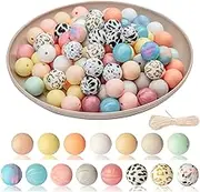 JKHONKAS 100 Pieces 15 mm Silicone Beads, DIY Keychain Necklace Bracelet Round Beads, Leopard Cow Print Beads Jewelry Making Silicone Accessory Kit for Jewelry Necklace Home Decor DIY Craft Supplies