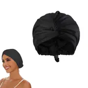 Silk Sleeping Cap Adjustable Double Layer Hair Bonnet for Women-Black