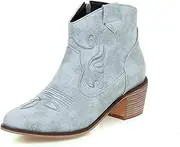 [AIJIVOU] Women's Riley Western Booties, Classic Point Toe Embroidered Western Rodeo Cowboy Sheriff Boot with Zipper Ankle Boots Low Heel for Women