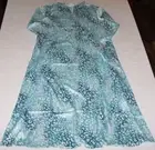 NWT N Natori Aqua Blue/White MISTY LEOPARD Ombre Silky Satin CAFTAN 3X Pockets