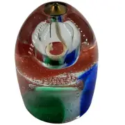 Vintage Hand Blown Art Glass Oil Lamp Abstract Multicolor 5" Wick Made Poland