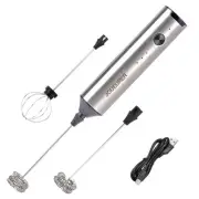 Kitchen Milk Frother With 2 Heads, USB C Fast Charging Handheld 3-Speed Latte...