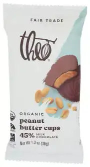 Theo Chocolate Organic Peanut Butter Cups 45% Milk Chocolate 1.3 Oz Pack Of 4