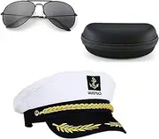 MEZOKUCEL Yacht Captain Hat and Sunglasses with Case, Costume Accessory for Navy Masquerade Party, Marine Admiral Adjustable Hat Yacht Boat Ship Sailor Accessories Set
