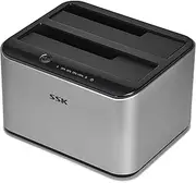 SSK Aluminum Hard Drive Docking Station, USB 3.0 to SATA Dual Bay External HDD Dock Caddy Reader for 2.5 & 3.5 inch SATA HDD SSD, with UASP Offline Cloner/Duplicator Function(2x16TB Supports)