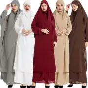 2pcs Burqa Kaftan Muslim Women Overhead Khimar Hijab Islamic Abaya Sets Caftan