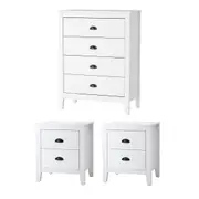 Oikiture 4 Chest of Drawers and 2 Bedside Tables Vintage Bedroom Set White