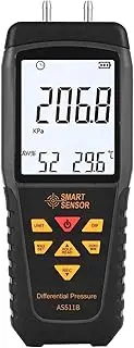 ICLIPE AS511B Digital Differential Pressure Gauge -206.8~206.8KPA Manometer Dual Port Air Gas Pressure Tester with LCD Backlight Display Supports Temperature & Humidity Measurement 12 Units