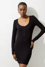 Lux Viscose Rib Jersey Scoop Neck Mini Dress