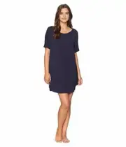 Natori FEATHERS ESSENTIALS Night Blue Lace Trim Jersey Knit Sleepshirt Gown - XS