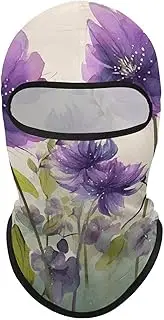 [QMNVBDS] Watercolor Style Purple Flowers Ski Balaclava Winter Balaclava Full Face Mask Cycling Balaclava Headwear Sports Ski Mask Hunting Face Cover Outdoor Sunscreen Headcover Cap, Style, One Size
