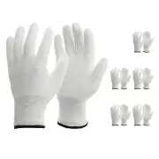 6 Pair Safety Work Gloves PU Coated Seamless Knit Cuff Gloves Extra Large White