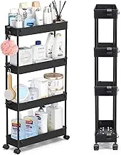 BYUNER Slim Storage Cart with Wheels 4 Tier Kitchen Trolley Bathroom Storage Organizer Spice Cart Rolling Utility Cart Home Storage Organisation Laundry Shelving Room Storage Trolley