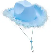 [Kouoybt] Women Cowboy Hats Cowgirl Hats for Women Men Fluffy Feather Brim Cowboy Hat for Costume Party, Play Dress Up