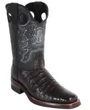 WILD WEST CHERRY CROCODILE BELLY COWBOY BOOT RODEO-SQUARE-TOE RUBBER SOLE (D)