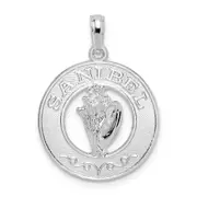 Sterling Silver De-Ani Rhodium-Plated Polished Sanibel Circle With Shell Pendant