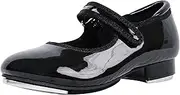 [flexdans] Tap Shoes for Girls Boys Patent Leather Mary Jane Hook & Loop Fastener Tap Dance Shoes for Kids