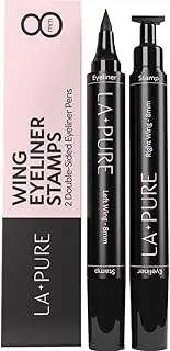 LA PURE Original Eyeliner Stamp by (2 Pens) - 2 double-sided pens, winged liquid eyeliner stamp & pencil, Vamp style wing, smudgeproof, waterproof, long-lasting, No Dripping (10mm, Black/Gold Box) (8mm, Black/White Box)