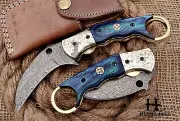 HUNTEX Custom Handmade Damascus 110 mm Pakkawood Hunting Pocket Karamabit Knife