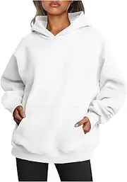 Sczwkhg Womens Hoodies Oversized Sweatshirts 2024 Pullover Fleece Shirts Long Sleeve with Pockets Outfits Fall Winter Clothes