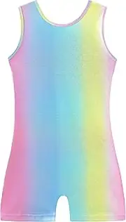 [Sinoeem] Gymnastics Leotards for Girls Sleeveless Gradient Color Sparkle Rainbow Leotard Dance Ballet Dress Athletic Gymnastics Outfit for Girls 5-12 Years