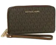 NWB Michael Kors Jet Set Signature Phone Wallet Wristlet Brown $198 Dust Bag FS