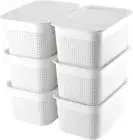 Plastic Storage Bins with Lid Set 6 Baskets Organizing Container Lidded Drawers