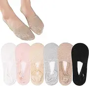[Lyxhag] 6 Pairs Invisible Lace Breathable Footsie Footies Socks Women, No Show Shoe Liners with Non Slip Silicone,Suitable for sports shoes and casual shoes, Multicolour, 3