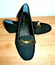 Franco Sarto Womens Black Suede Leather Gerry Loafer Gold Buckle 6.5M New in Box