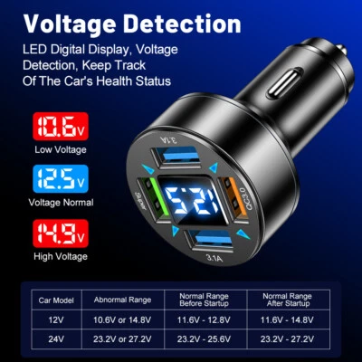 4 Ports USB QC Fast Car Charger PD Adapter For Samsung iPhone Android Cell Phone