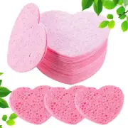 50 PCS Facial Sponges,Compressed Sponges,Heart Shape Face Cleansing Sponge, Natu