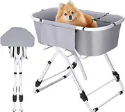 Dog Bathtub Portable Elevated Dog Bathtub with Stand, Collapsible Non-Slip Pet Tub for Indoor/Outdoor Use, Lightweight PVC Basin with Storage Pockets