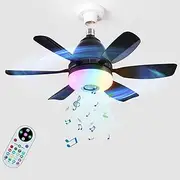 20" Socket Fan Light with Remote, Ceiling Fan with Music Rhythm & Timing, 3 Speed Wind Light Bulb Fan for E26/E27 Base RGB & Brightness Adjustable LED Mini Ceiling Fans for Bedroom/Garage/Kitchen