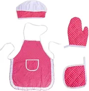 SGERUFZ Children's Apron Chef's Hat Set, Cooking Apron Children with Pockets, Baking Chef Hat Elastic, Cooking Glove, Insulated Pads, Chef Costume Children for Kitchen Cooking Baking Painting Role